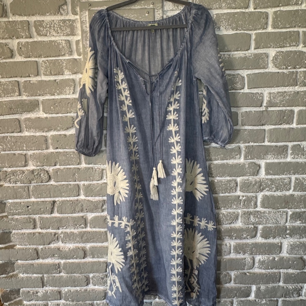 Embroidered Blue Maxi Dress